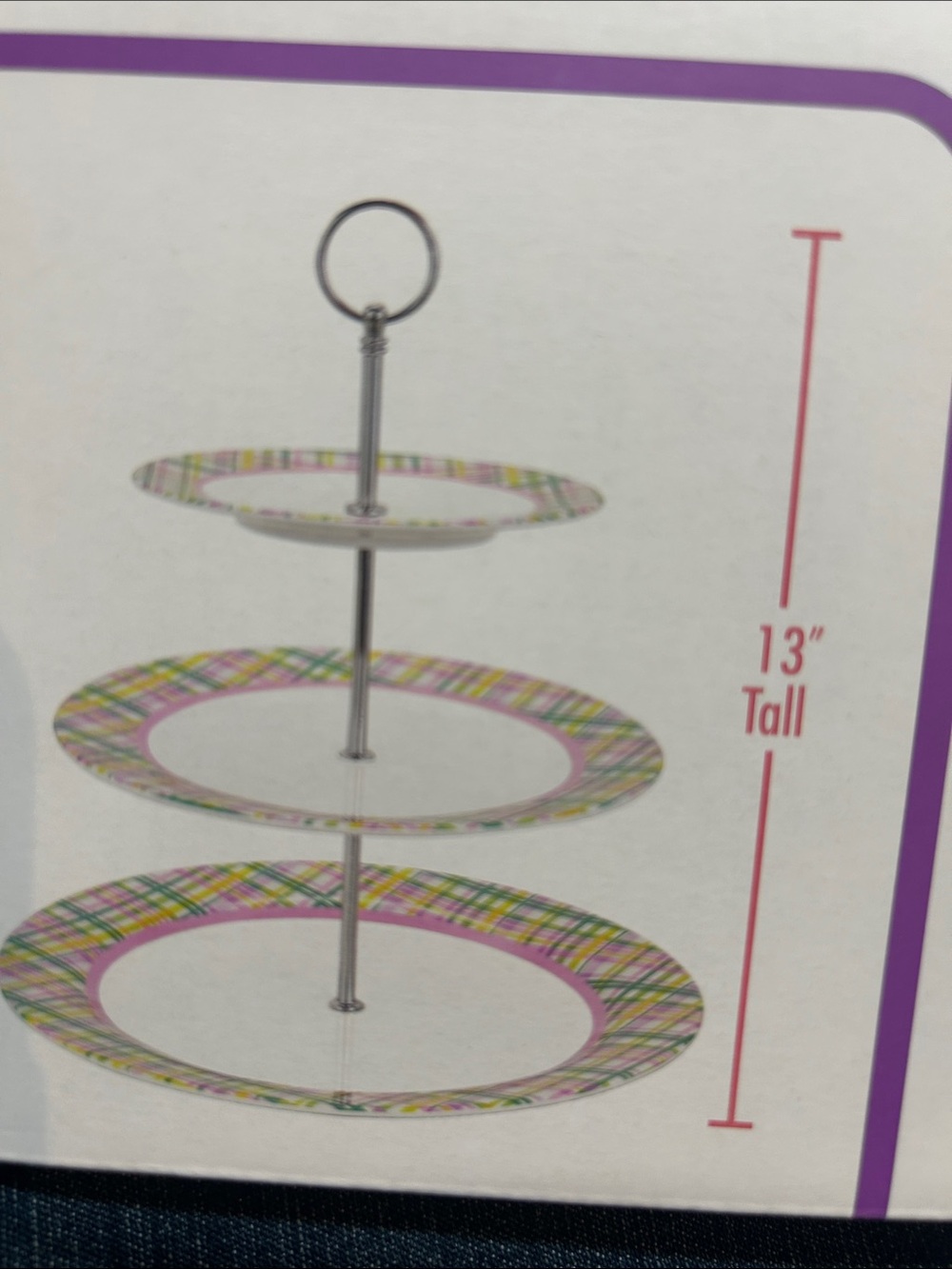 Three-Tier Serving Tray in Purple Plaid - Picture 2 of 4